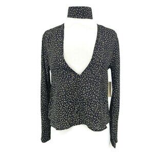 New Flynn Skye Memphis Top Womens S Black White Dots Long Sleeve Choker